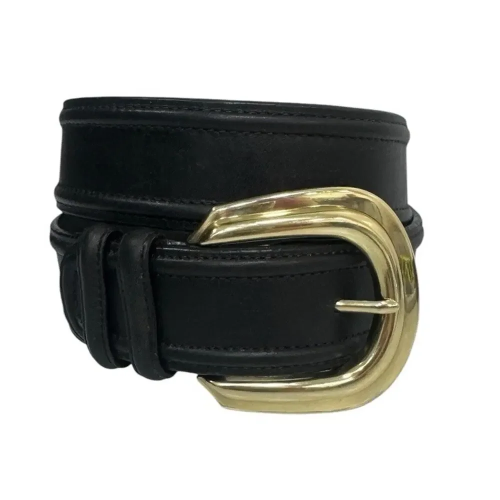 Brighton Black Leather Belt Solid Brass Buckle Size Medium Vintage 1991